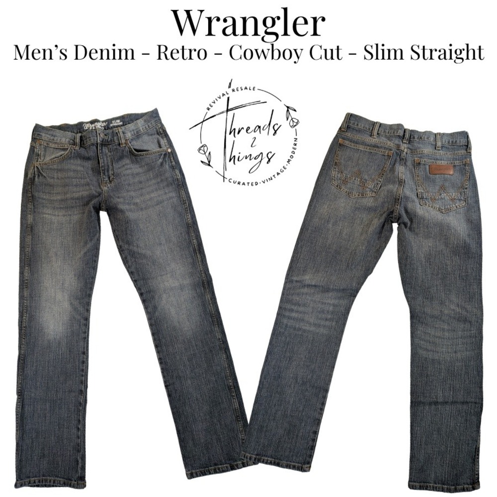 Wrangler Jeans Mens 32x32 Blue Denim Retro Slim Straight Boot Cowboy Western Y2k - Picture 12 of 12